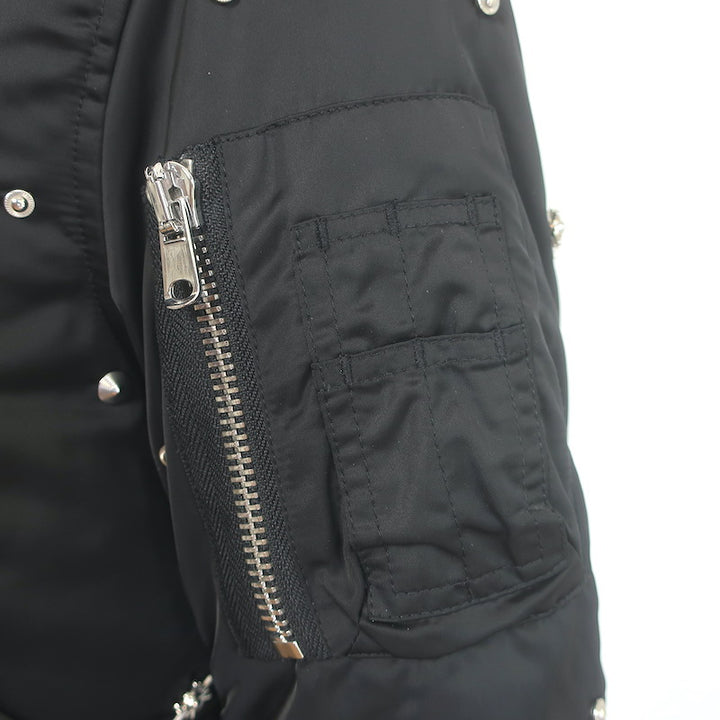 Sandro Silencio Studded Satin Bomber Jacket Black Size 1