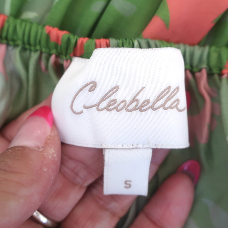Cleobella Daniella Off the Shoulder Midi Dress Tropical Print Satin Size Small