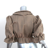 Maison Cleo Tie-Front Blouse Angele Beige Houndstooth Size Small Puff Sleeve Top