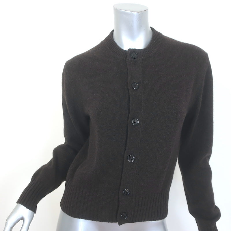 AMI Paris Ami de Coeur Embroidered Cardigan Dark Brown Cashmere-Wool Size Medium