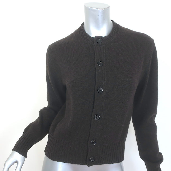AMI Paris Ami de Coeur Embroidered Cardigan Dark Brown Cashmere-Wool Size Medium