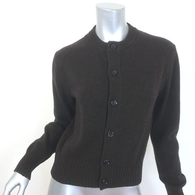 AMI Paris Ami de Coeur Embroidered Cardigan Dark Brown Cashmere-Wool Size Medium