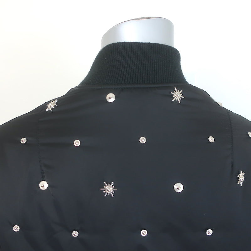 Sandro Silencio Studded Satin Bomber Jacket Black Size 1