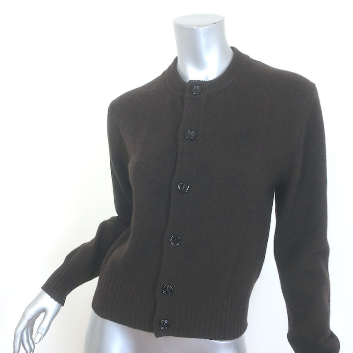 AMI Paris Ami de Coeur Embroidered Cardigan Dark Brown Cashmere-Wool Size Medium