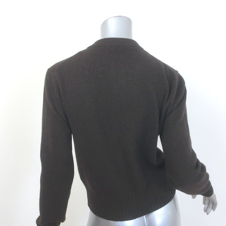 AMI Paris Ami de Coeur Embroidered Cardigan Dark Brown Cashmere-Wool Size Medium