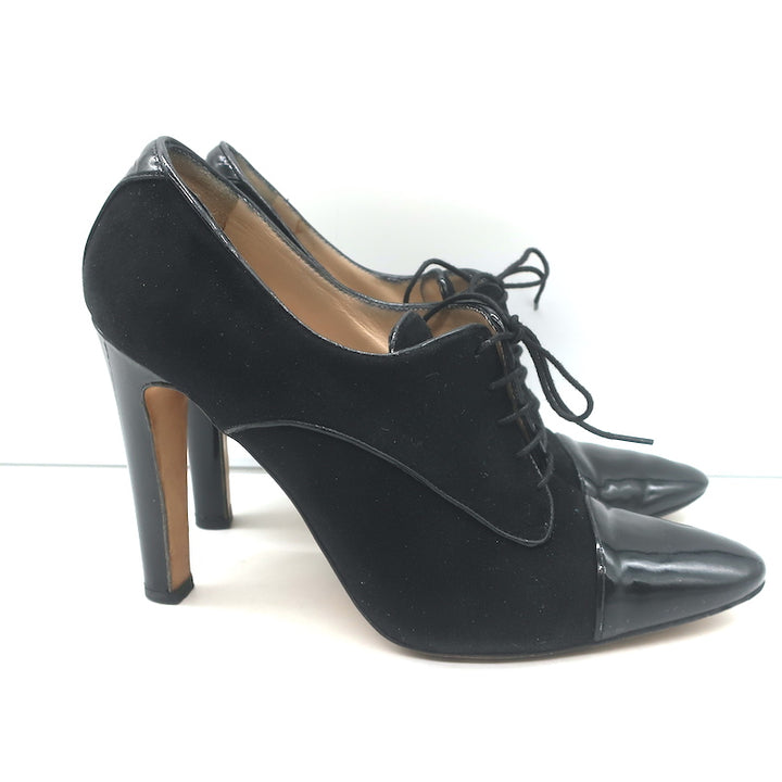 Manolo Blahnik Lace-Up Oxford Pumps Black Patent Leather &amp; Suede Size 40