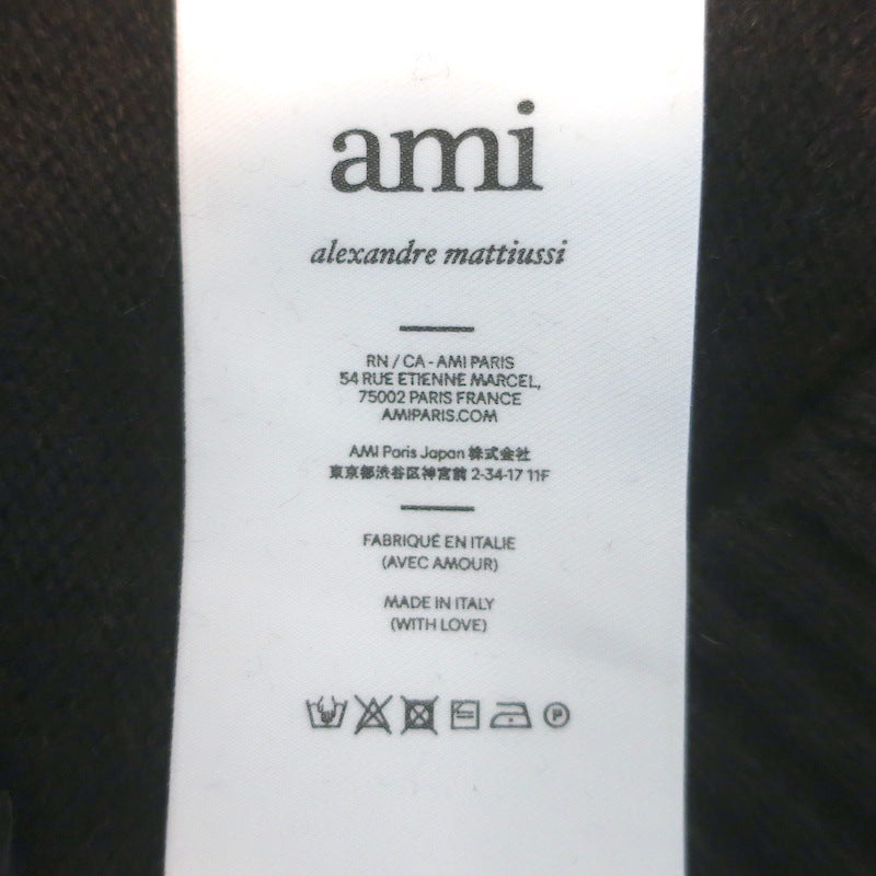 AMI Paris Ami de Coeur Embroidered Cardigan Dark Brown Cashmere-Wool Size Medium
