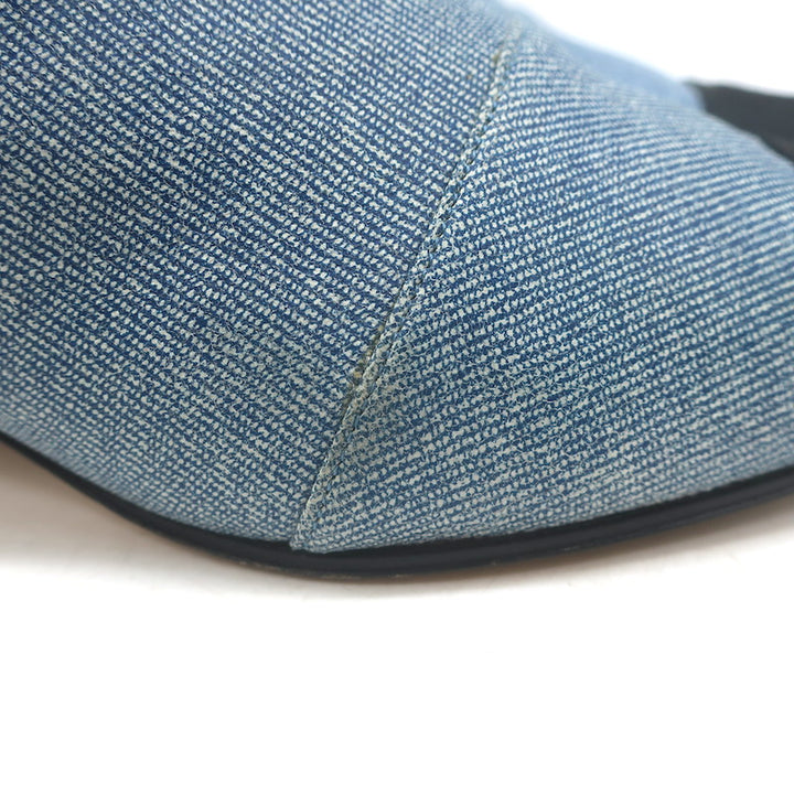 Chanel CC Grosgrain Cap Toe Denim Ankle Boots Blue &amp; Black Size 38.5