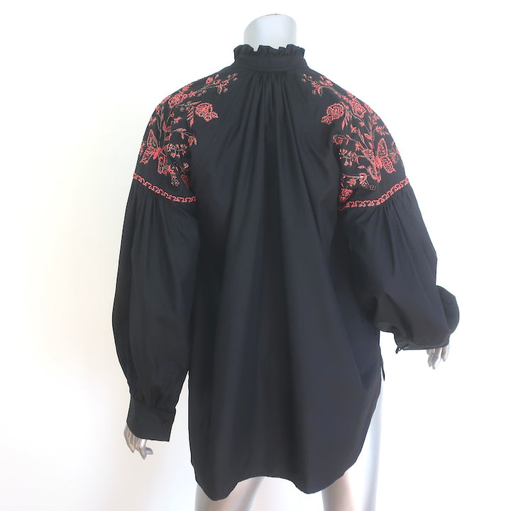 Christian Dior Butterfly Beaded &amp; Embroidered Ruffle Neck Shirt Black Size US 6