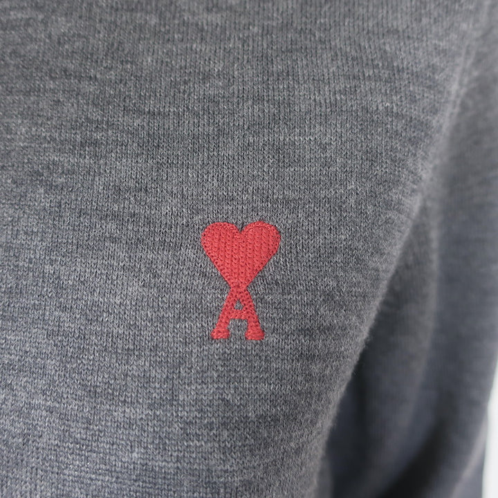 AMI Paris Ami De Coeur Embroidered Crewneck Sweater Gray Wool Size Small