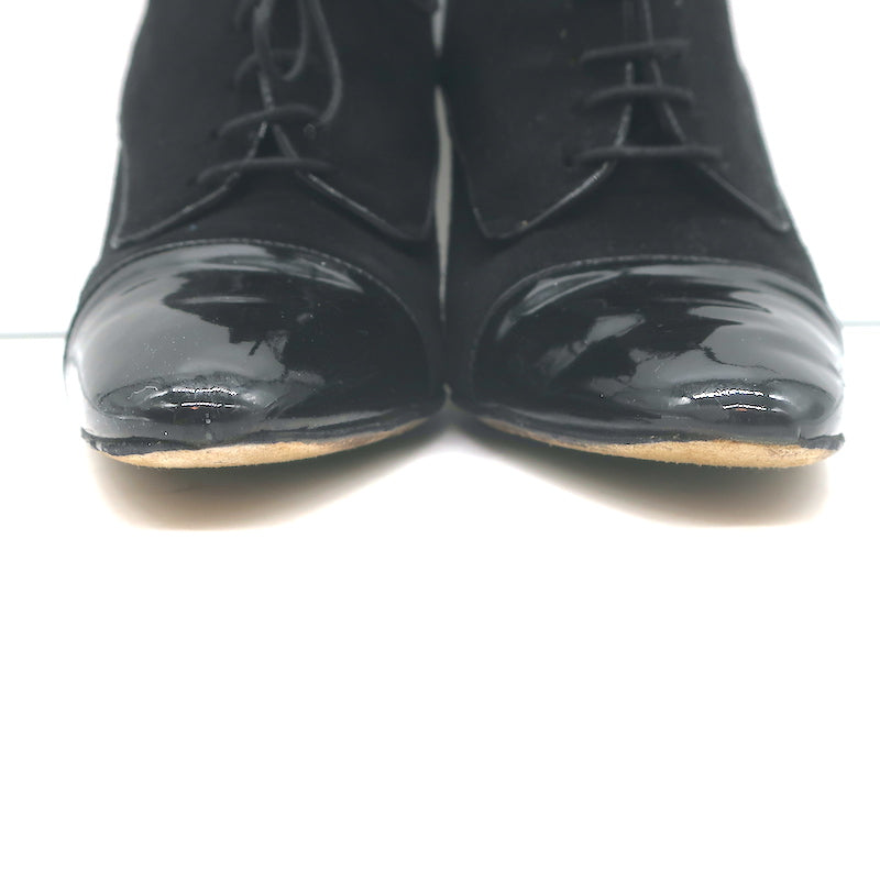Manolo Blahnik Lace-Up Oxford Pumps Black Patent Leather &amp; Suede Size 40