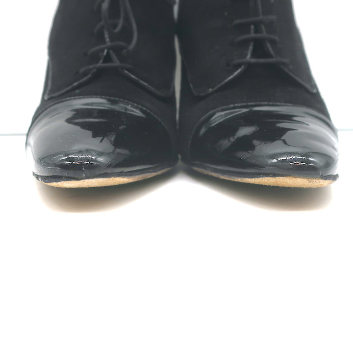 Manolo Blahnik Lace-Up Oxford Pumps Black Patent Leather &amp; Suede Size 40