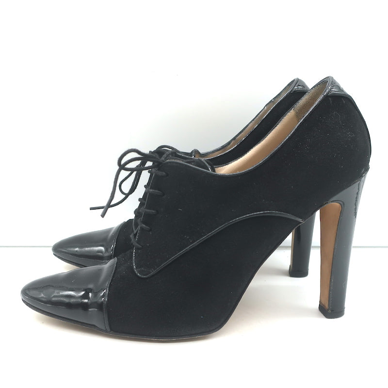 Manolo Blahnik Lace-Up Oxford Pumps Black Patent Leather &amp; Suede Size 40
