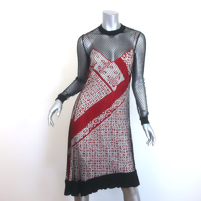 Altuzarra Kleber Layered Fishnet Long Sleeve Dress Black/Red Size 36