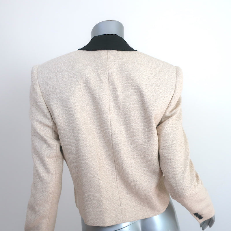 Lanvin Cropped Jacket Black Satin-Trimmed Ivory Woven Cotton Size 38