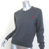 AMI Paris Ami De Coeur Embroidered Crewneck Sweater Gray Wool Size Small