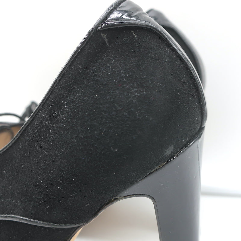 Manolo Blahnik Lace-Up Oxford Pumps Black Patent Leather &amp; Suede Size 40