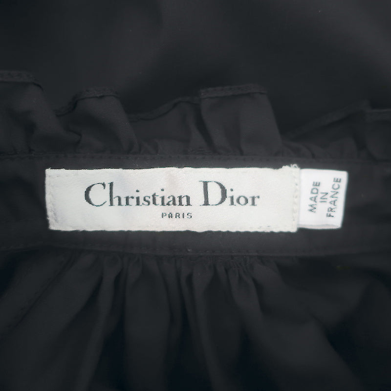 Christian Dior Butterfly Beaded &amp; Embroidered Ruffle Neck Shirt Black Size US 6