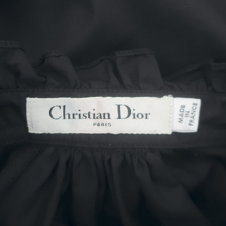 Christian Dior Butterfly Beaded &amp; Embroidered Ruffle Neck Shirt Black Size US 6