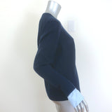 Kule Shirt-Cuff Cashmere Crewneck Sweater Navy Ribbed Knit Size Small