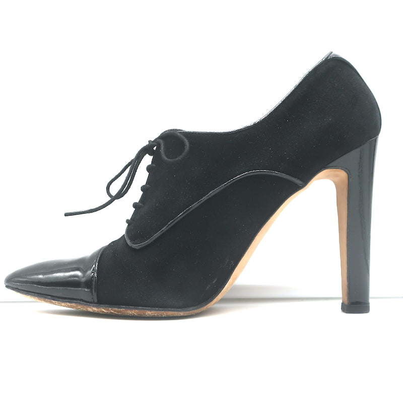 Manolo Blahnik Lace-Up Oxford Pumps Black Patent Leather &amp; Suede Size 40