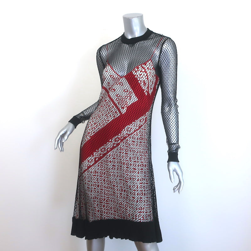 Altuzarra Kleber Layered Fishnet Long Sleeve Dress Black/Red Size 36