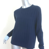 Kule Shirt-Cuff Cashmere Crewneck Sweater Navy Ribbed Knit Size Small