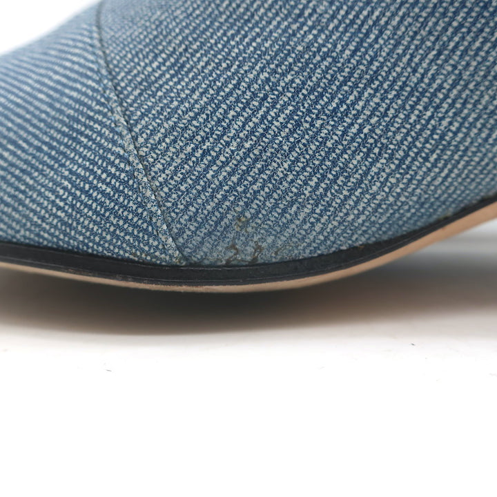 Chanel CC Grosgrain Cap Toe Denim Ankle Boots Blue &amp; Black Size 38.5