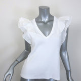 Veronica Beard Cathie Ruffle Top White Ribbed Stretch Cotton Size Medium NEW