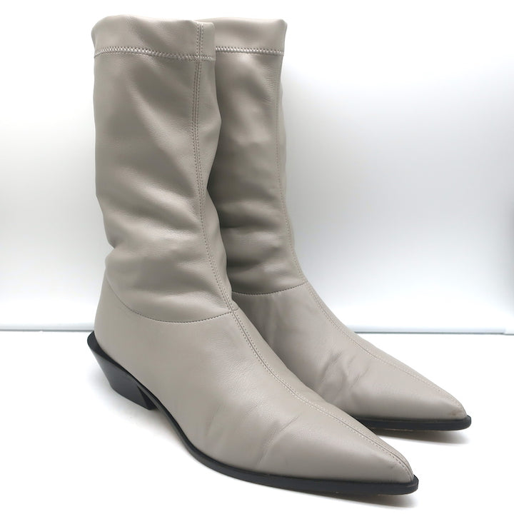 Tibi Leo Stretch Faux Leather Pointed Toe Boots Gray Size 38