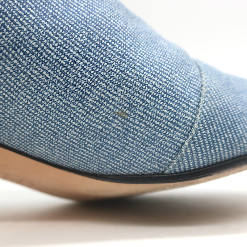 Chanel CC Grosgrain Cap Toe Denim Ankle Boots Blue &amp; Black Size 38.5