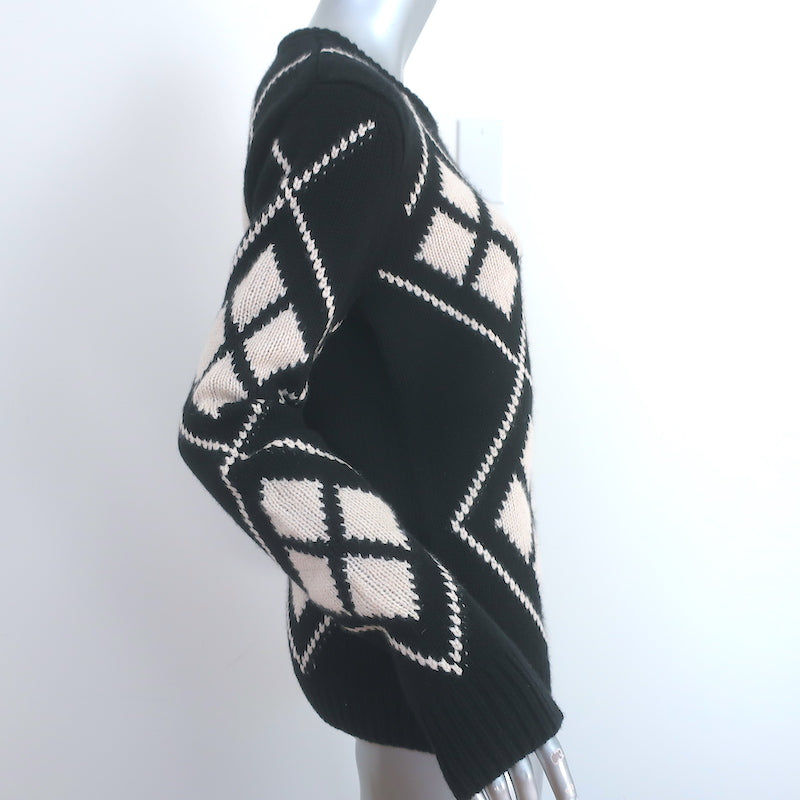 Khaite Harley Diamond-Intarsia Cashmere Sweater Black/Cream Size Small