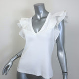 Veronica Beard Cathie Ruffle Top White Ribbed Stretch Cotton Size Medium NEW