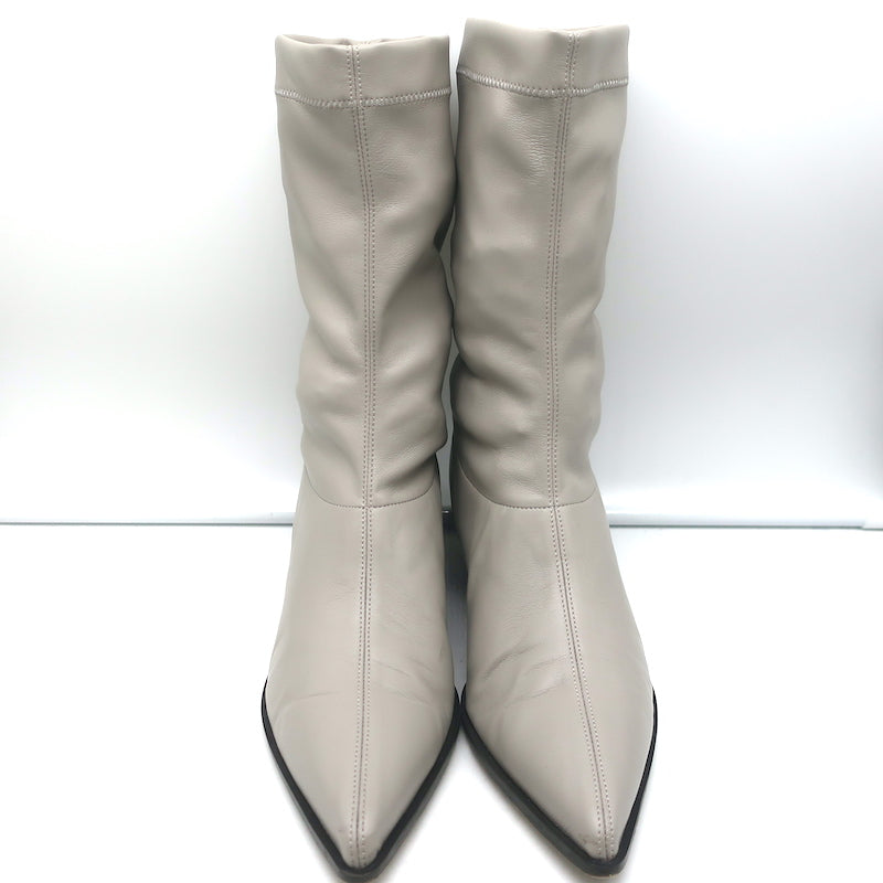 Tibi Leo Stretch Faux Leather Pointed Toe Boots Gray Size 38