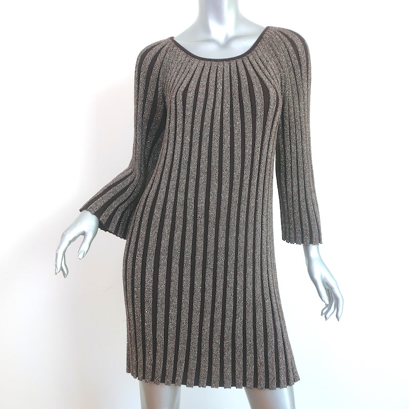 Alice + Olivia Belted Mini Dress Gold/Brown Metallic Ribbed Knit Size Celebrity Owned Alice + Olivia Belted Mini Dress Gold/Brown Metallic Ribbed Knit Size Celebrity Owned