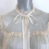 Gucci Tie-Neck Ruffled Chiffon Blouse Ivory Size 36 Long Sleeve Button-Up Top