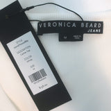 Veronica Beard Cathie Ruffle Top White Ribbed Stretch Cotton Size Medium NEW
