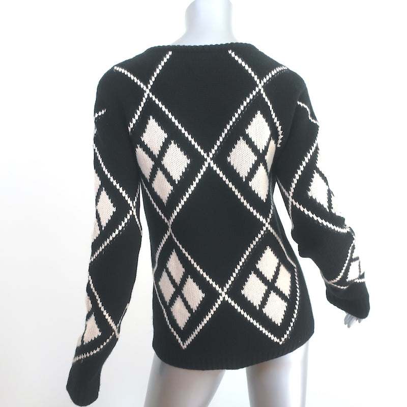 Khaite Harley Diamond-Intarsia Cashmere Sweater Black/Cream Size Small