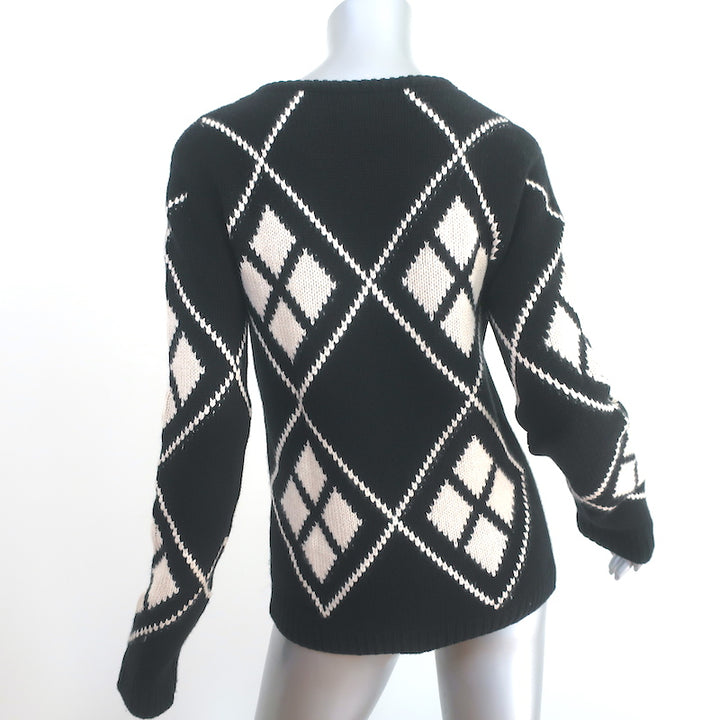 Khaite Harley Diamond-Intarsia Cashmere Sweater Black/Cream Size Small