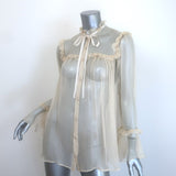 Gucci Tie-Neck Ruffled Chiffon Blouse Ivory Size 36 Long Sleeve Button-Up Top