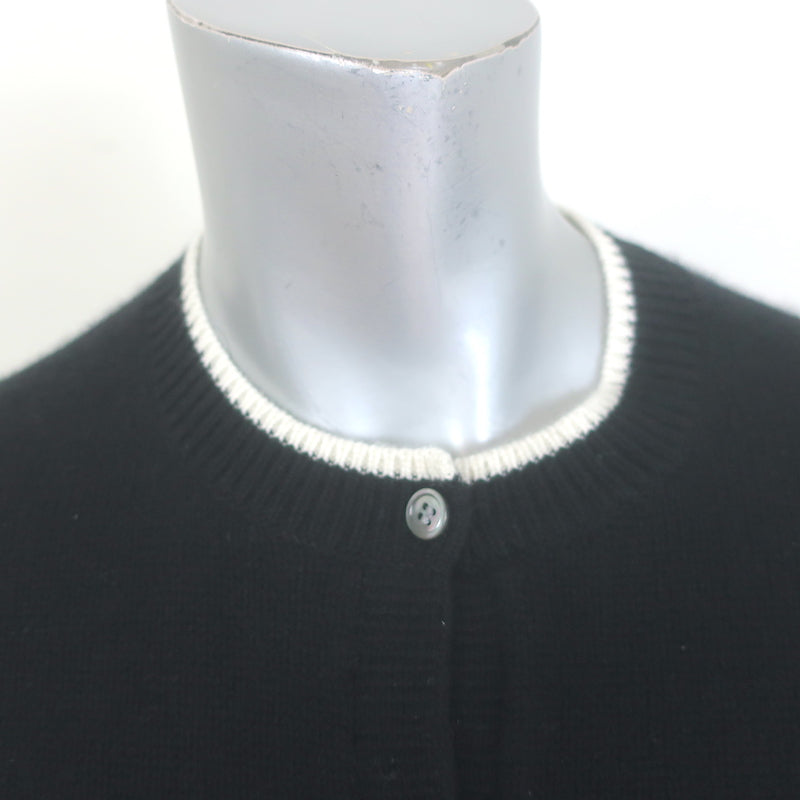 Theory Tipped Cashmere Crewneck Cardigan Black Size Small
