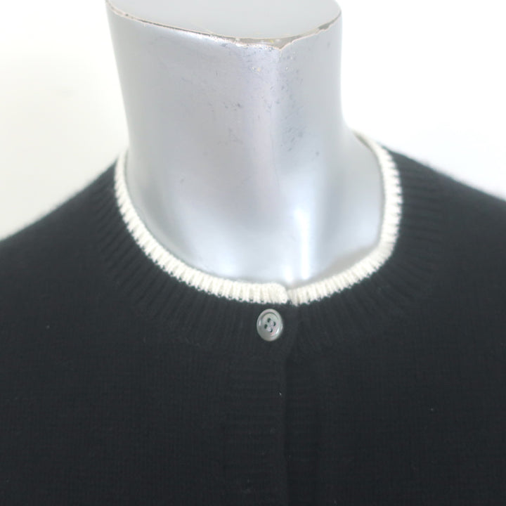Theory Tipped Cashmere Crewneck Cardigan Black Size Small