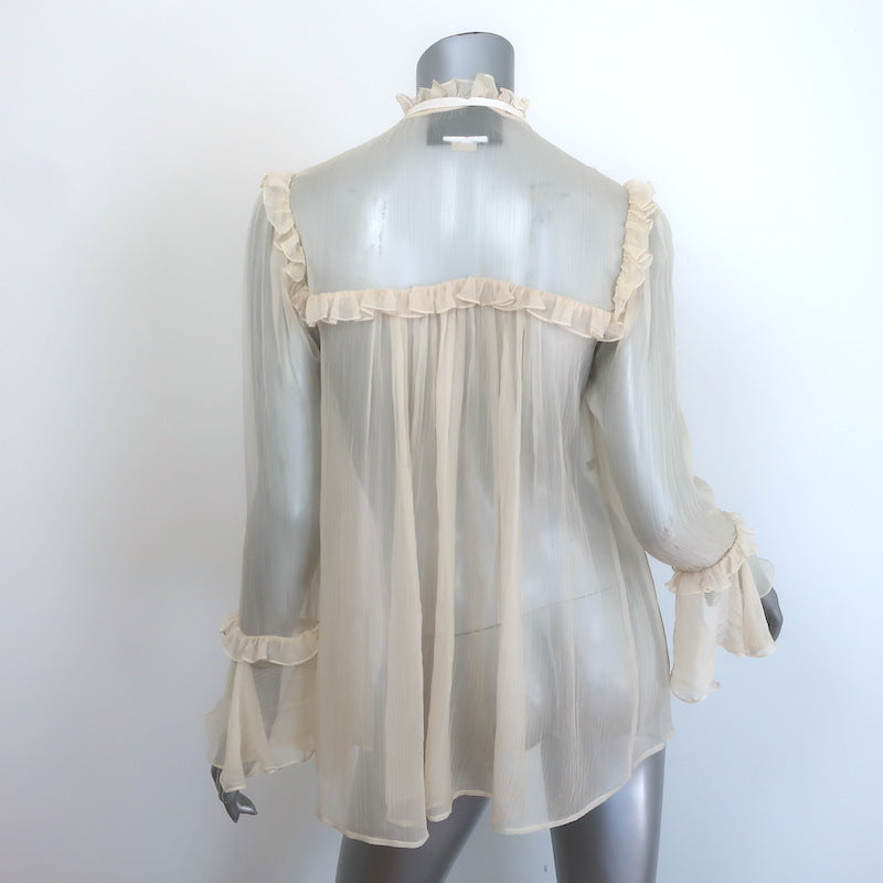 Gucci Tie-Neck Ruffled Chiffon Blouse Ivory Size 36 Long Sleeve Button-Up Top