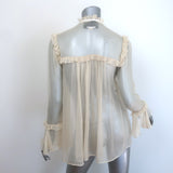 Gucci Tie-Neck Ruffled Chiffon Blouse Ivory Size 36 Long Sleeve Button-Up Top