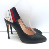 Gucci Sylvie Web Slingback Pumps Black Leather Size 36.5