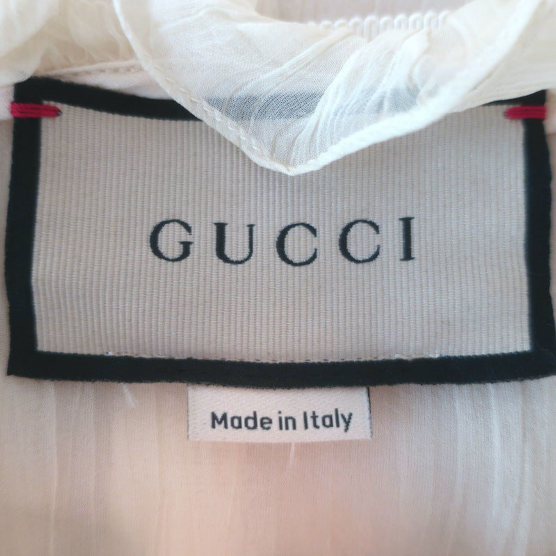 Gucci Tie-Neck Ruffled Chiffon Blouse Ivory Size 36 Long Sleeve Button-Up Top