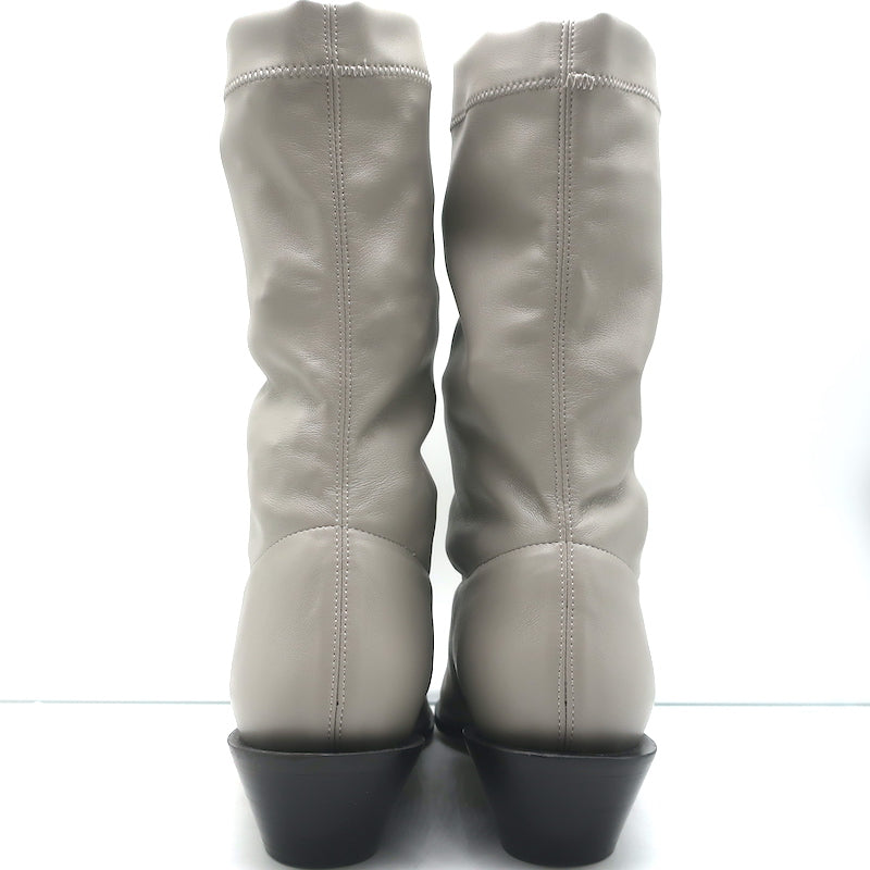 Tibi Leo Stretch Faux Leather Pointed Toe Boots Gray Size 38