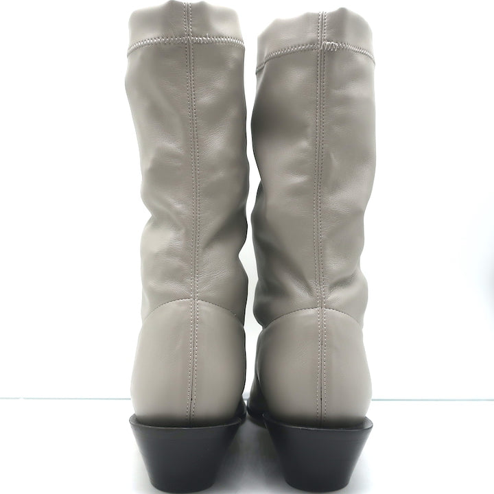 Tibi Leo Stretch Faux Leather Pointed Toe Boots Gray Size 38