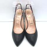 Gucci Sylvie Web Slingback Pumps Black Leather Size 36.5