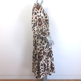 Ulla Johnson Ambre Balloon Sleeve Midi Dress Cream/Brown Printed Poplin Size 6